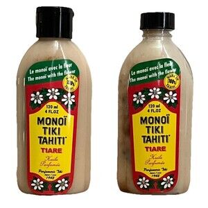 Monoi Tiki Tahiti Coconut Oil Tiare Gardenia Body Face Hair Bath 4 oz Pack 2 Lot